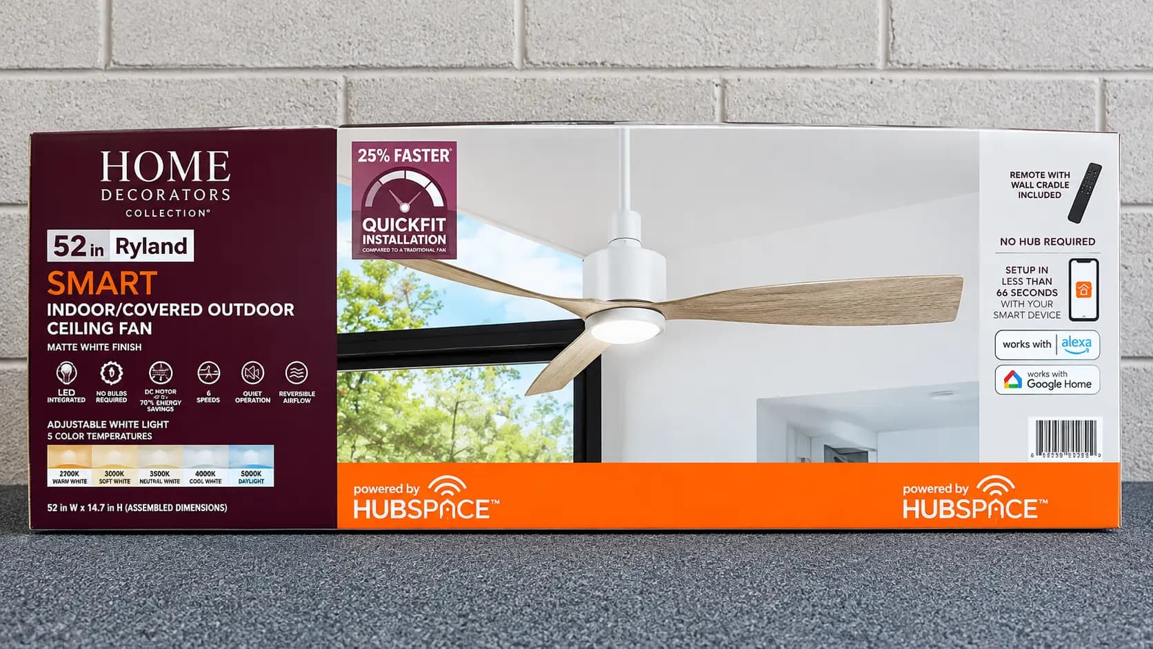 Ventilador inteligente de techo Home Decorators de 52 pulgadas, blanco mate, interior/exterior