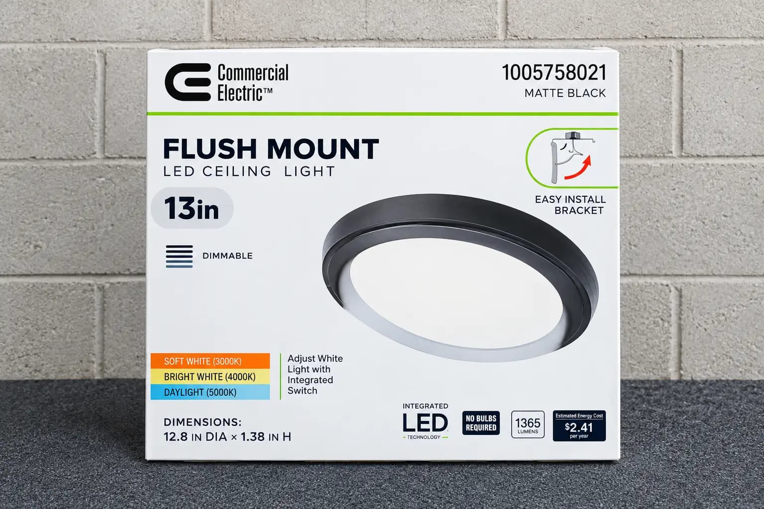 Commercial Electric Flush Mount Light 13” Black